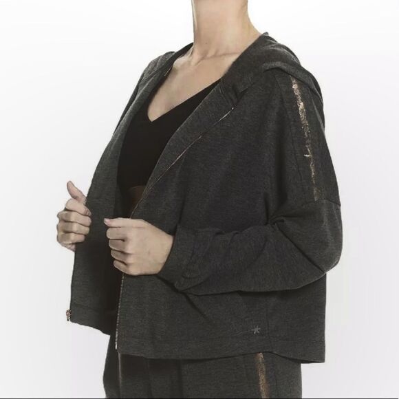 NWT Splendid Rose Gold Stripe Cropped Dolman Sleeve Hoodie & Pant Set - Picture 5 of 8